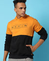 Campus Sutra Mens Mustard Colour-Blocked Sweatshirt With Hoodie Regular Fit For Casual Wear | Cotton Blend Fabric | Trendy Sweatshirt Crafted With Comfort Fit & High Performance For Everyday Wear