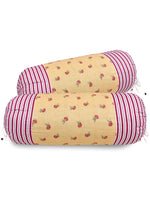 Clasiko Cotton Bolster Covers Set Of 2 300 TC Red Roses On Beige Base 30x15 Inches