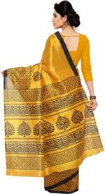 Black & Yellow Printed Art Silk Saree