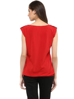 Pannkh Women's Red Top With Fake Shoulder-Tab