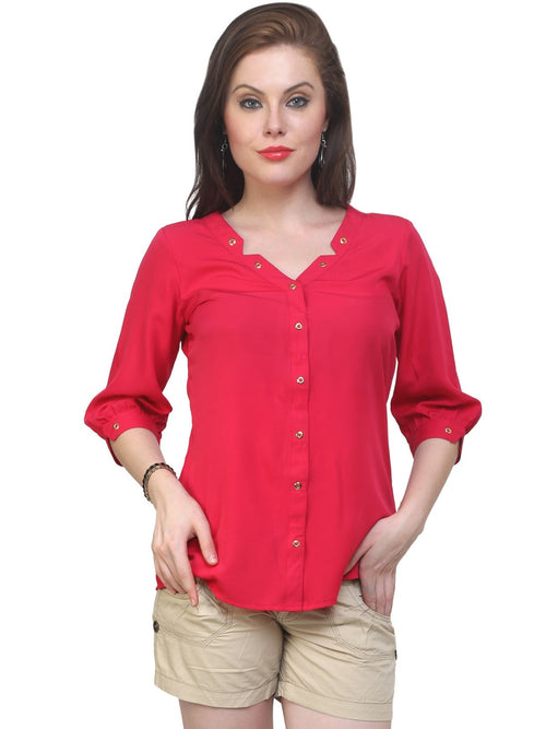 Pannkh Women's Pink Shirt Top With Detailed Notch Designs