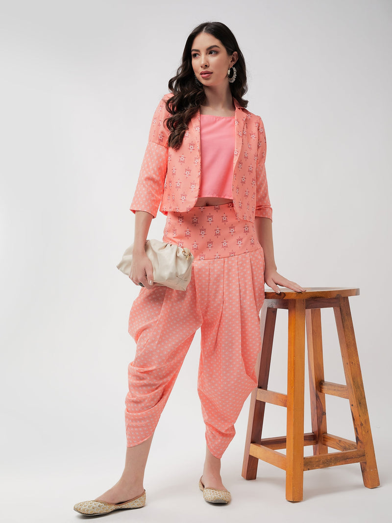 Jaipur Haat Leg 'O' Mutton Sleeves Jacket With Top And Dhoti Pant