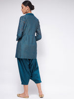 Shringaar Blue Festive Top And Dhoti Pant With Block Printed Jacket Set