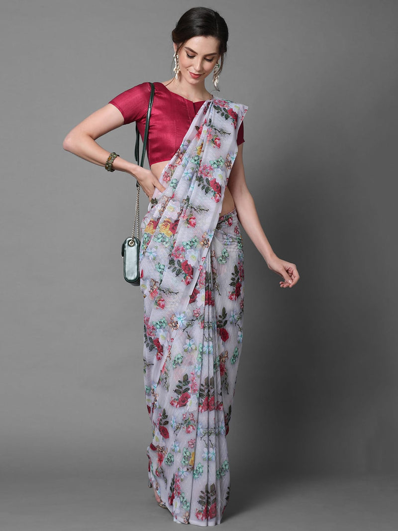 Sareemall Grey Festive Wear Georgette Sequence Saree With Unstitched Blouse
