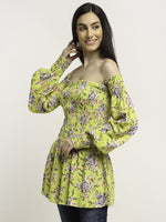 Aawari Rayon Liril Green Printed Full Sleeves Bobbin Top For Girls and Women