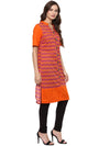 Pannkh Women's Orange Allover Print Stand Collar Print Kurti