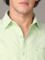 Oxford Chambray Lime Green Slim Fit Cotton Casual Shirt