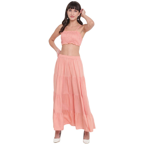 Aawari Rayon Skirt Top Set For Girls and Women Peach