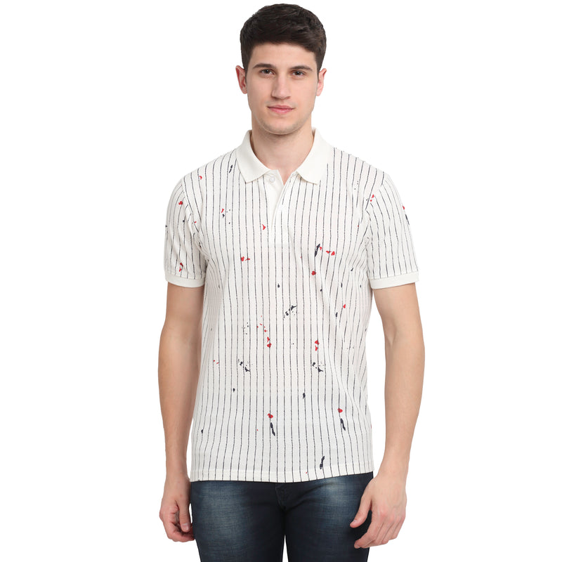 Rodamo White Striped Polo T-Shirts