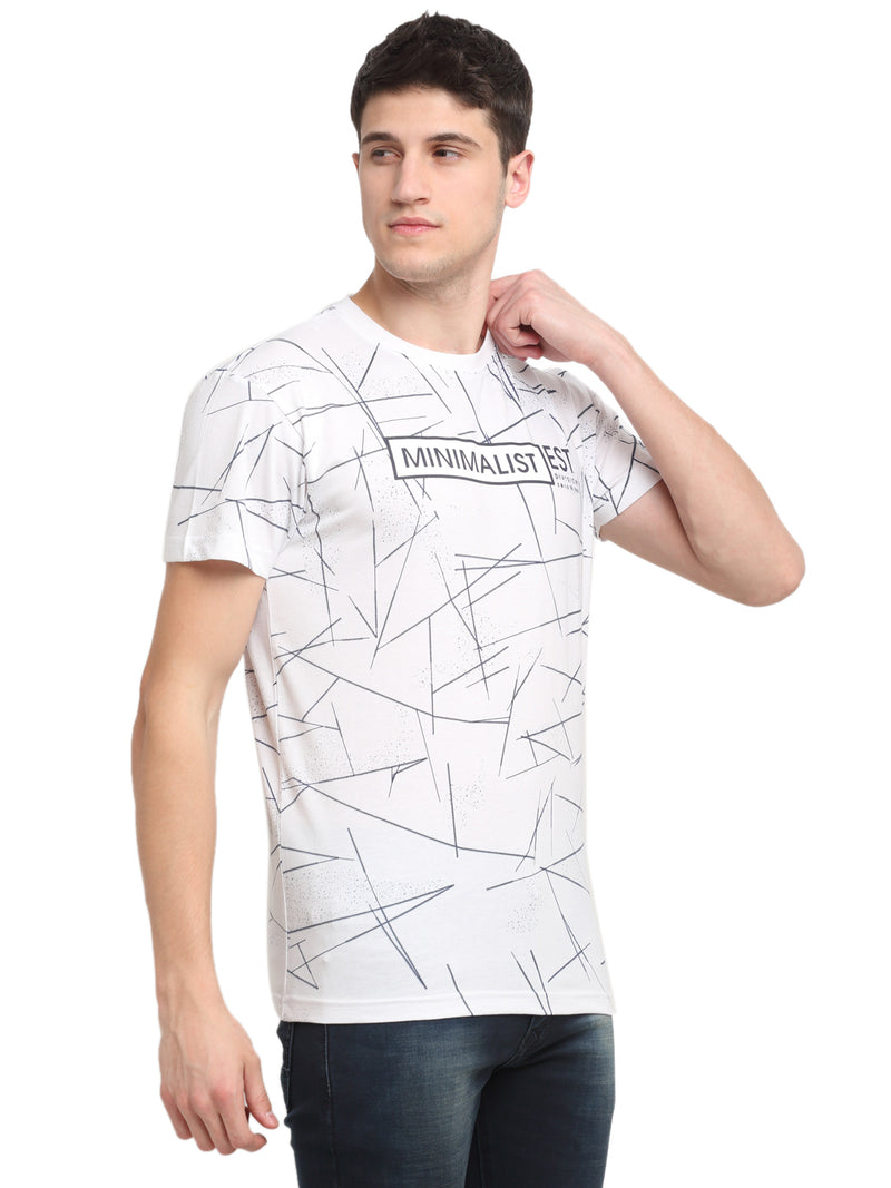 Rodamo White Printed Round Neck T-shirts