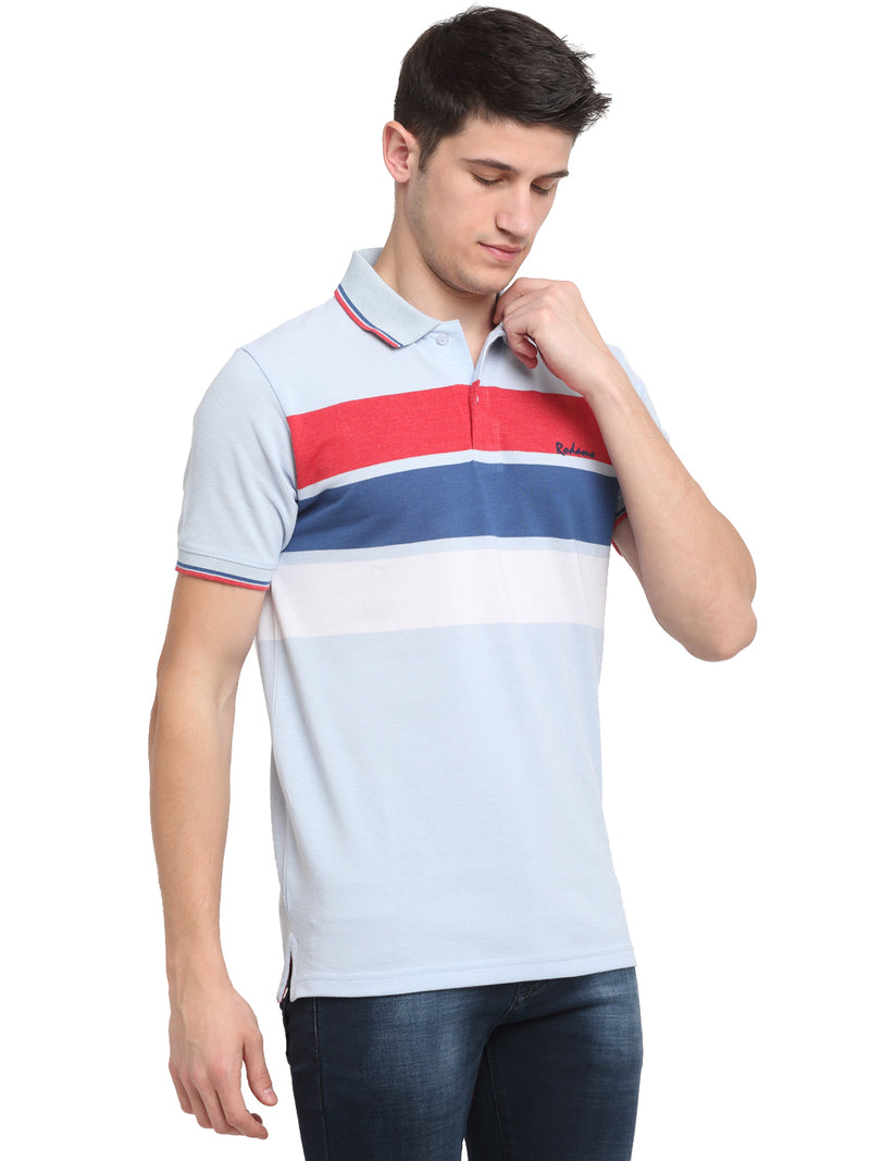 Rodamo Blue Striped Polo T-Shirts