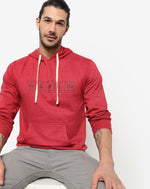 Campus Sutra Men's Solid Red Printed Regular Fit Sweatshirt Cotton | Casual Sweatshirt For Man | Stylish Sweatshirt For Men