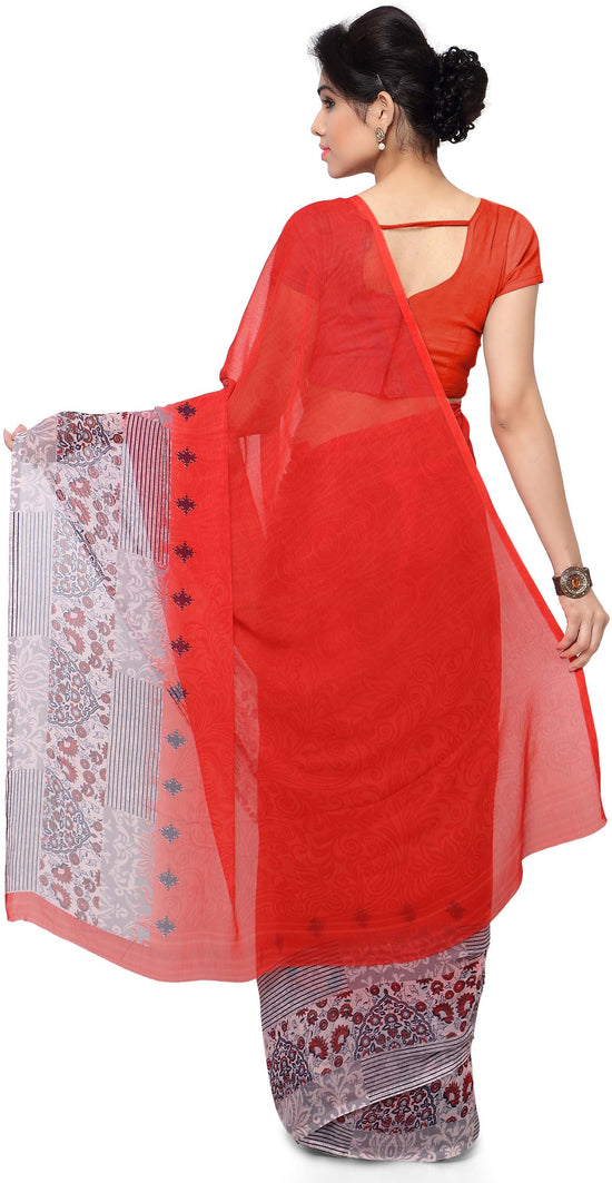 Red Printed Chiffon Saree