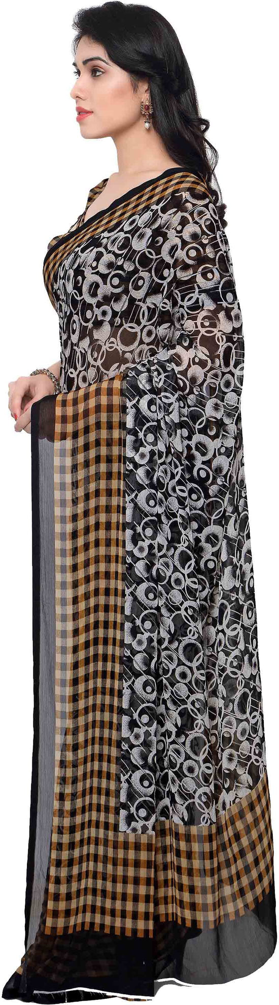 Black Printed Chiffon Saree