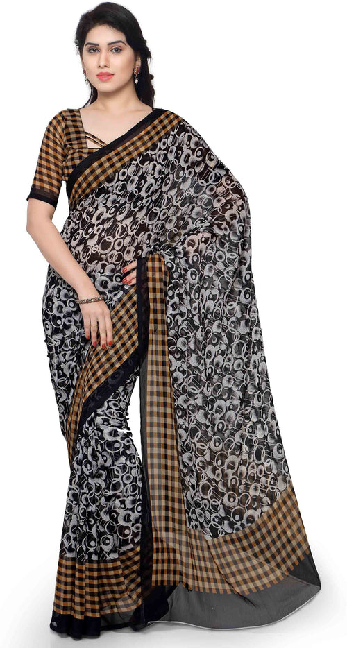 Buy Nyri Black Embellished & Sequined Georgette Saree with Unstitched Blouse  online