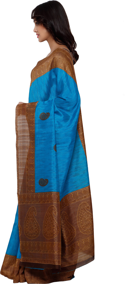 Blue Printed Art Silk Saree