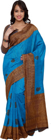 Blue Printed Art Silk Saree