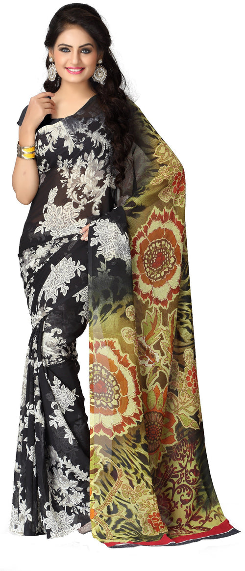 Black Printed Georgette Saree