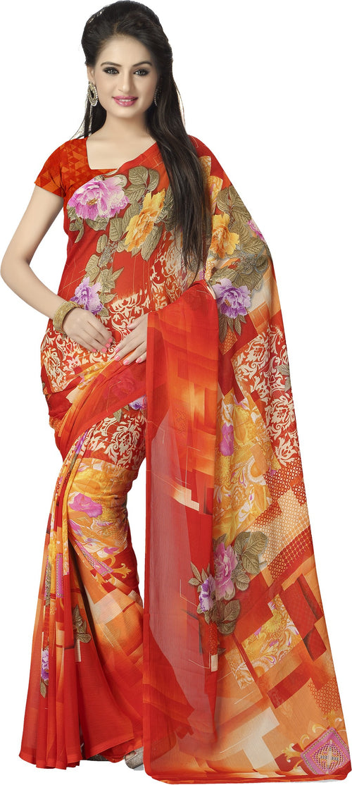 Red Printed Georgette Saree