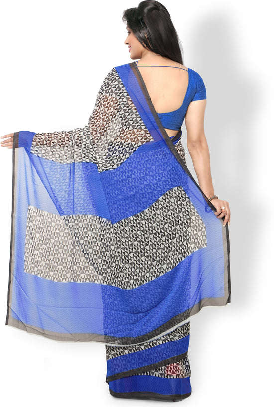 Blue Printed Chiffon Saree