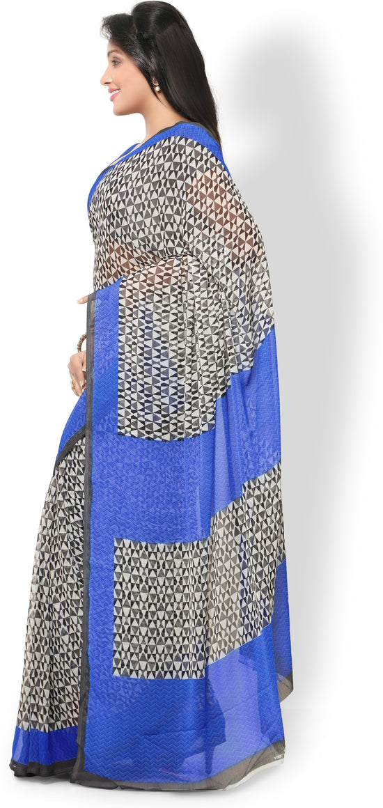 Blue Printed Chiffon Saree