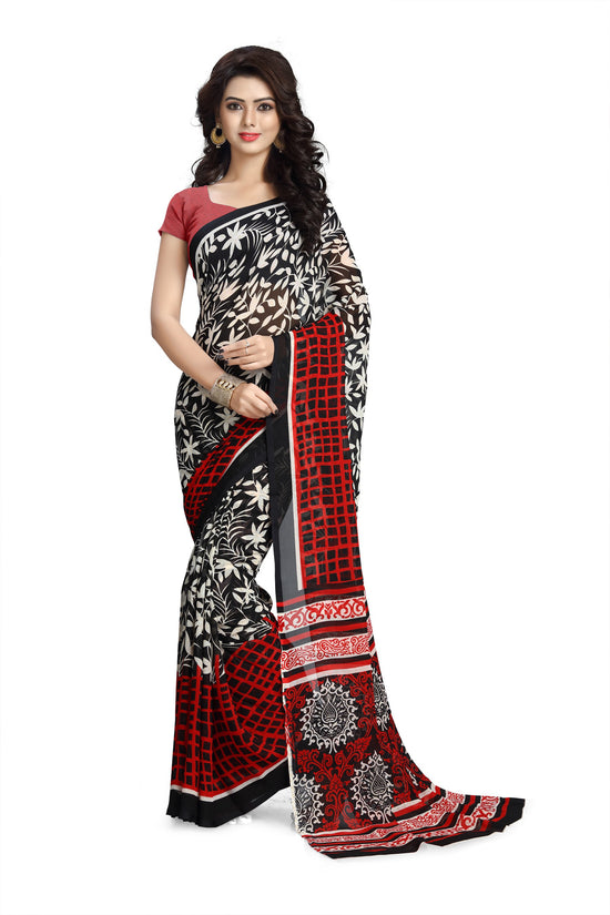 Black Printed Georgette Saree