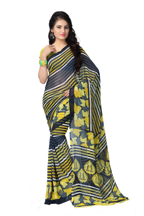 Yellow Printed Georgette Saree