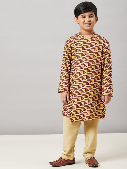 Boy's Outerwear Pro Printed Kurta Set Brown