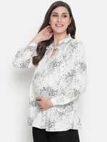 Oxolloxo Black Floral Print Tie -Knot Maternity Tunic