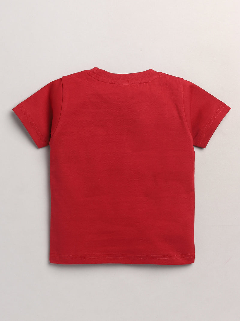 Nottie Planet Text Printed Boys Half Sleeve T-Shirt-Red