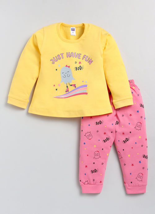 Nottie Planet Just Have Fun Print Fancy Girl'S T-Shirt With Pant - Yellow