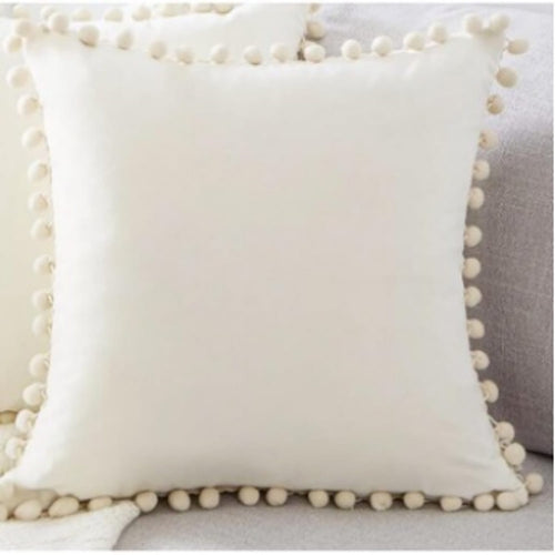 Cotton Shaggy Cushion with Pom-Pom