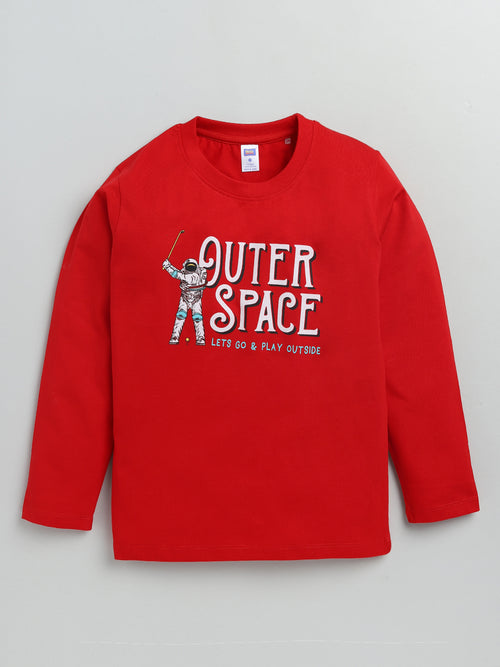 Nottie Planet Full Sleeve Space Boy T Shirt- Red
