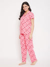 Clovia Butterfly Button Me Up Shirt & Pyjama in Peach Pink - 100% Cotton