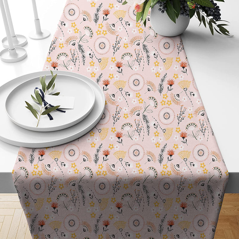 Spring Floral Printed Cotton Canvas 4 Seater Table Runner (13 x 60 Inches)