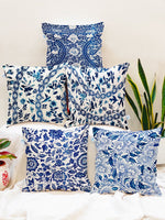 Set of 5 Ethnic Blue Printed Square Cushion Covers