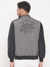 Okane Men Grey Typography Printed Reversible Bomber Jacket
