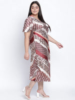 Chaste Natural Satin Print Women Plus Size Dress