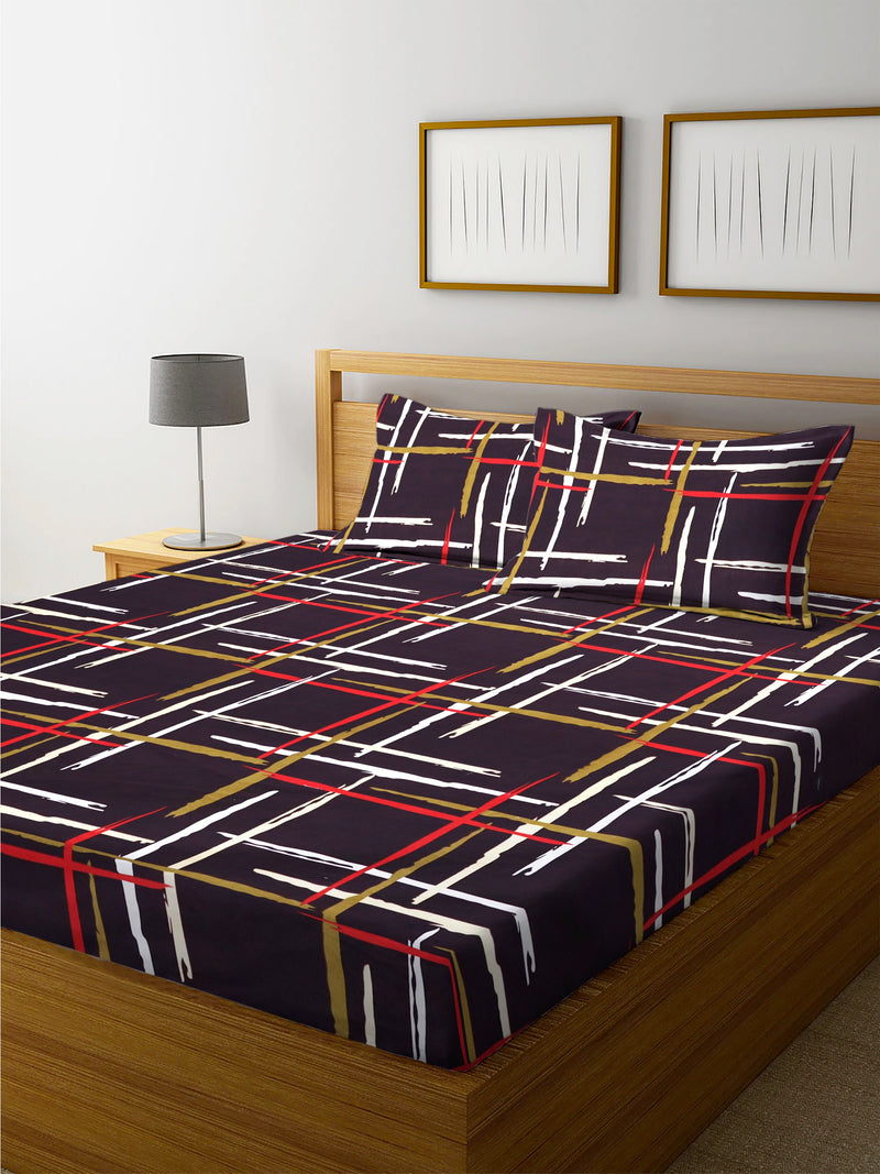 Comfy Unique cotton feel all corner elastic fitted king size double bedsheet with 2 large pillow covers with zig-zag border ( 72/72'') fit for 6 inches mattresses