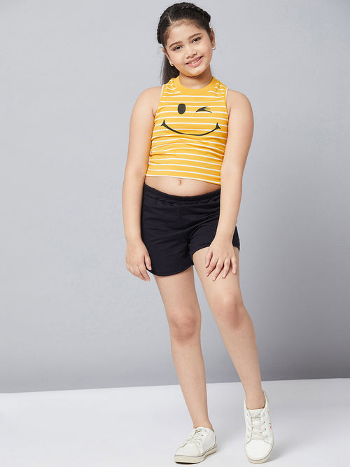 Girl's Royal Printed Top with Shorts Yellow