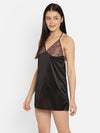 Clovia Satin Babydoll with Lacy Cups & Stylised Back In Black