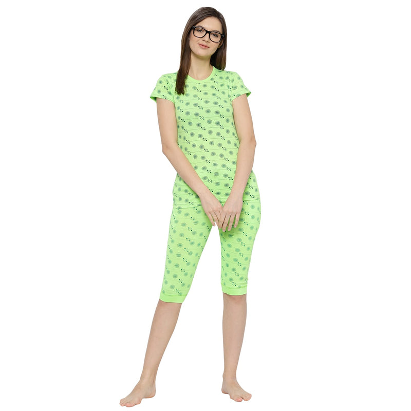Vimal Jonney Suits Swell Round Neck Half Sleeves Green Women's Nightsuit