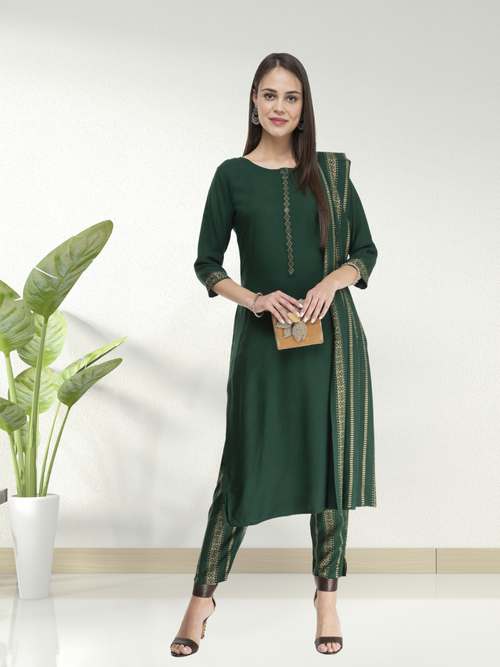 Royal Green Kurta Pant Set With Dupatta