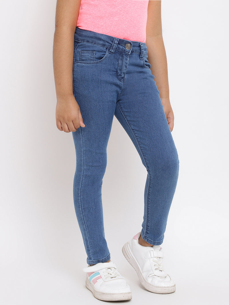 Tales & Stories Girls Light Blue Solid Jeans