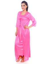Fasense Women Satin Nightwear Sleepwear 2 PCs Set Of Nighty & Wrap Gown, DP065 A