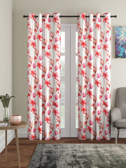 Home Sizzler 2 Piece Abstract Flower Eyelet Polyester Curtain Set
