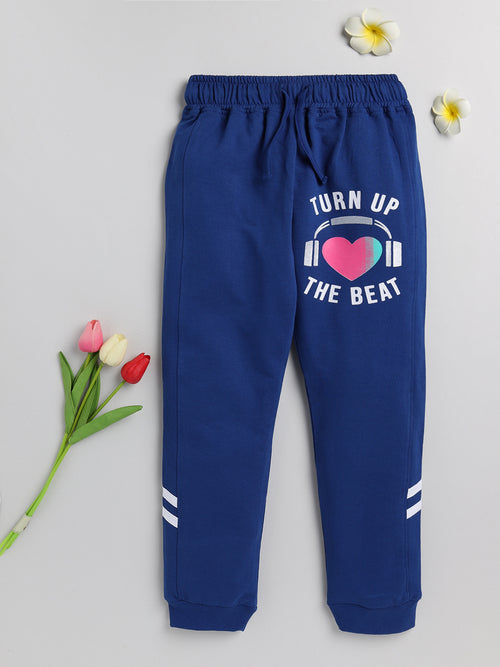 Nottie Planet Girl's Loopknit Headphone On Heart Printed Trackpant - Navy