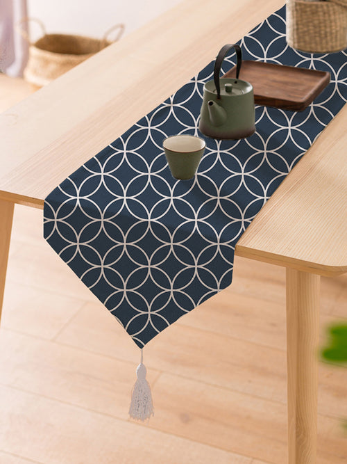 Geometrical Ringed Printed Cotton Canvas 6 Seater Table Runner ( 13 X 72 Inches )