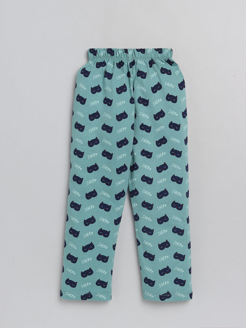 Nottie Planet Girl Printed Full Night Suit Top With Pyjama- Pista