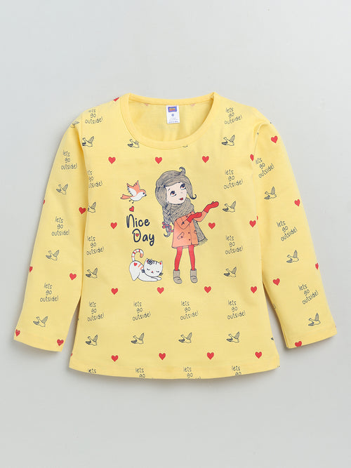 Nottie Planet Full Sleeve Girl Print T Shirt - Yellow